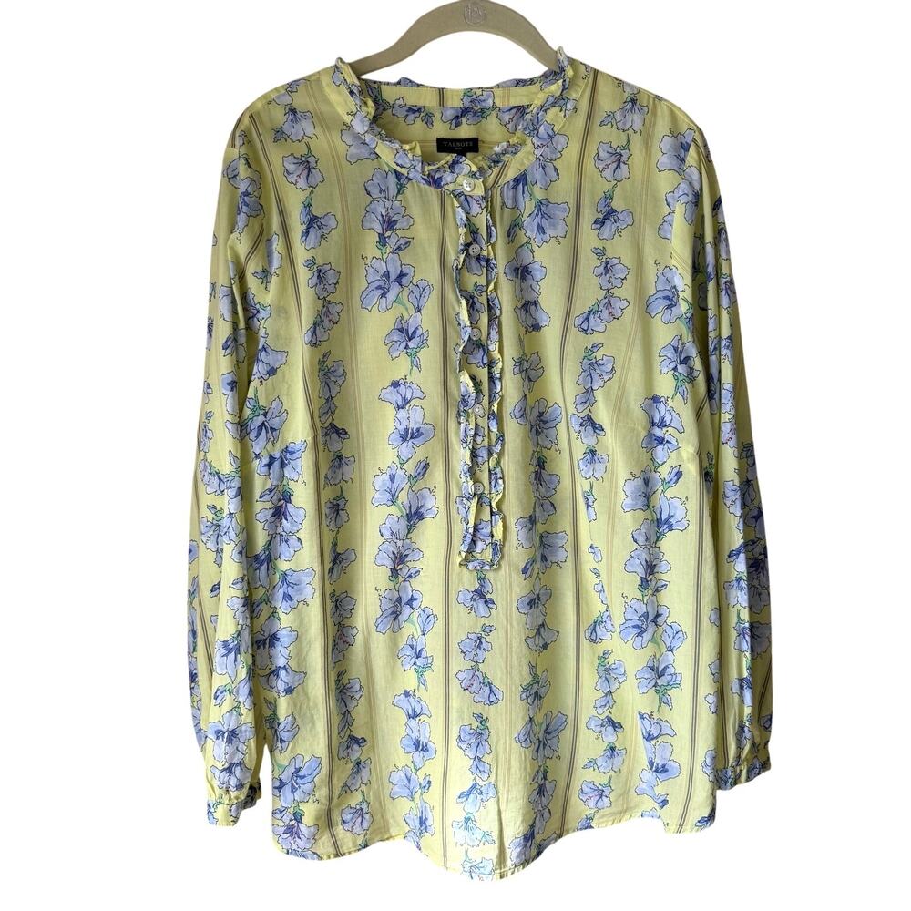 Talbots yellow and blue flower long sleeve ruffle blouse size 1X